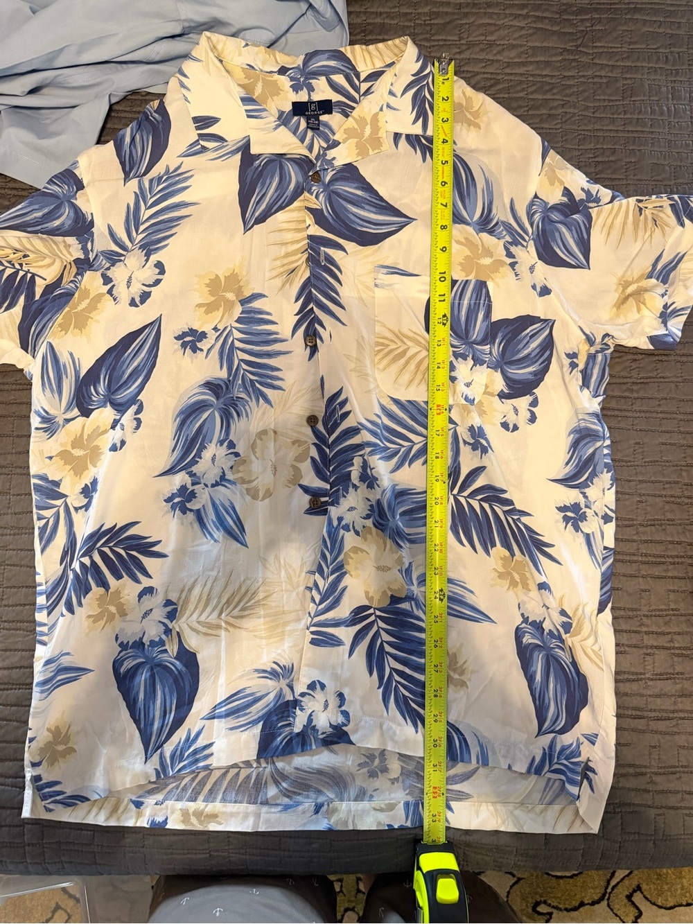 George Blue & Cream Tropical Print Short-Sleeve Shirt